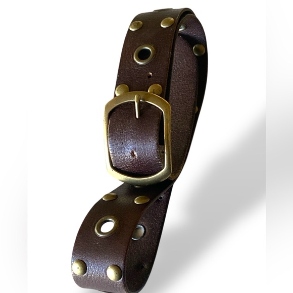 Linea Pelle Vintage Leather Belt Distinctive Studded Riveted Brass Detail XL - Picture 3 of 11